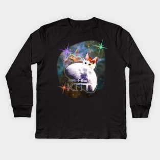 Peek-a-Boo Space Cat Kids Long Sleeve T-Shirt